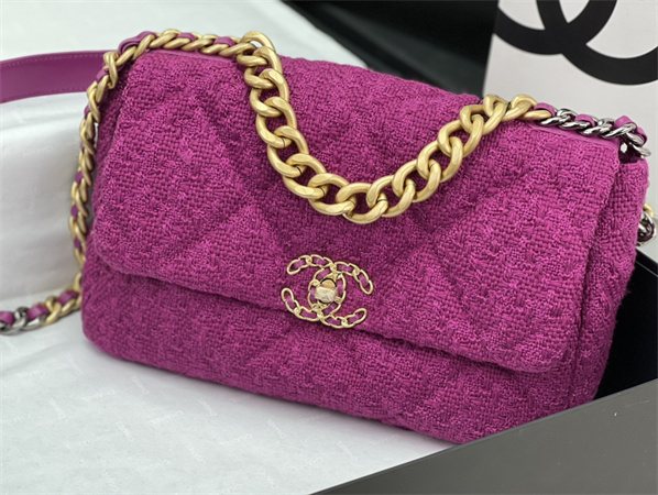 Large Chanel 19 Bag Tweed Gold Tone fuchsia AS1161
