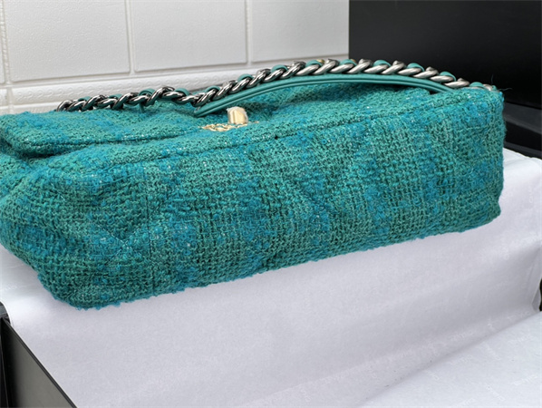 Large Chanel 19 Bag Tweed Gold Tone Green AS1161