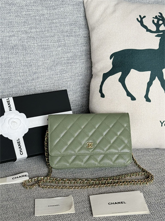 Chanel Wallet On Chain Grained Calfskin Gold Tone Metal Green AP0250