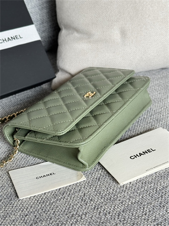 Chanel Wallet On Chain Grained Calfskin Gold Tone Metal Green AP0250