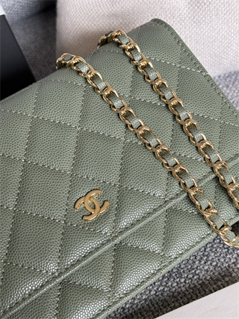 Chanel Wallet On Chain Grained Calfskin Gold Tone Metal Green AP0250