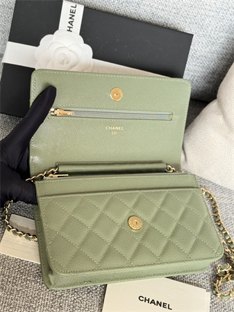 Chanel Wallet On Chain Grained Calfskin Gold Tone Metal Green AP0250