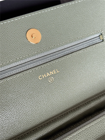 Chanel Wallet On Chain Grained Calfskin Gold Tone Metal Green AP0250