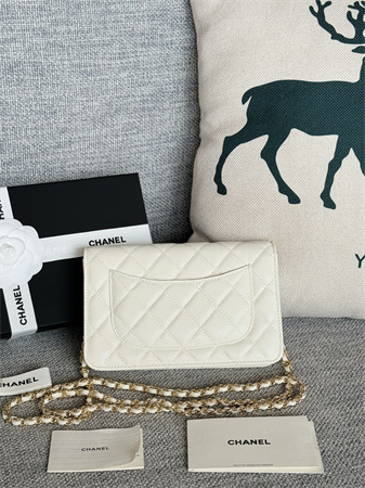 Chanel Wallet On Chain Grained Calfskin Gold Tone Metal White AP0250