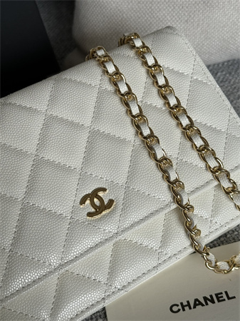 Chanel Wallet On Chain Grained Calfskin Gold Tone Metal White AP0250