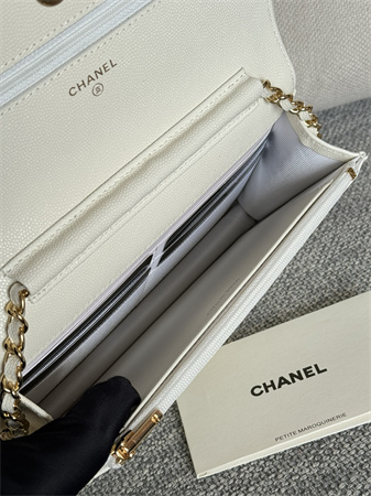 Chanel Wallet On Chain Grained Calfskin Gold Tone Metal White AP0250