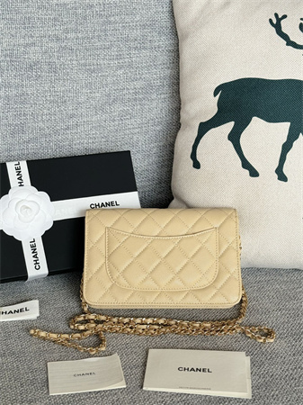 Chanel Wallet On Chain Grained Calfskin Gold Tone Metal Beige AP0250