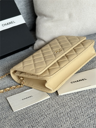 Chanel Wallet On Chain Grained Calfskin Gold Tone Metal Beige AP0250
