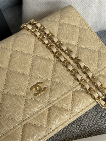 Chanel Wallet On Chain Grained Calfskin Gold Tone Metal Beige AP0250