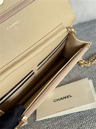 Chanel Wallet On Chain Grained Calfskin Gold Tone Metal Beige AP0250