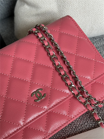 Chanel Wallet On Chain Grained Calfskin Silver Tone Metal Pink AP0250