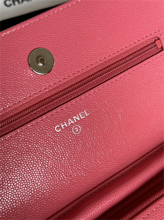 Chanel Wallet On Chain Grained Calfskin Silver Tone Metal Pink AP0250