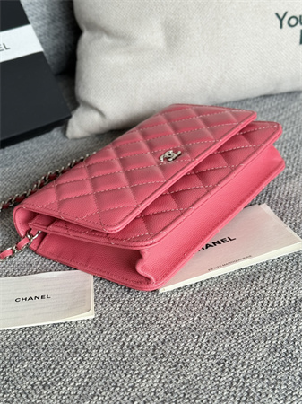 Chanel Wallet On Chain Grained Calfskin Silver Tone Metal Pink AP0250