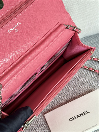 Chanel Wallet On Chain Grained Calfskin Silver Tone Metal Pink AP0250