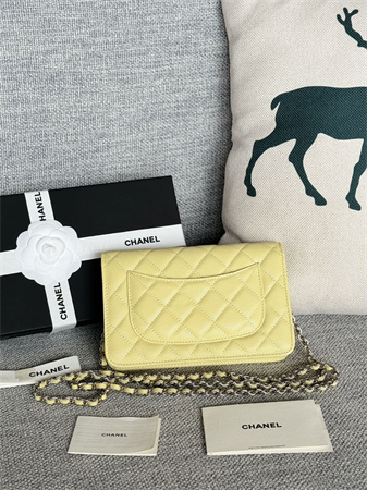 Chanel Wallet On Chain Grained Calfskin Silver Tone Metal Yellow AP0250
