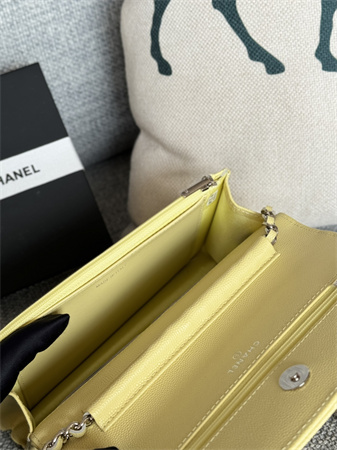 Chanel Wallet On Chain Grained Calfskin Silver Tone Metal Yellow AP0250