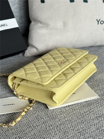 Chanel Wallet On Chain Grained Calfskin Gold Tone Metal Yellow AP0250