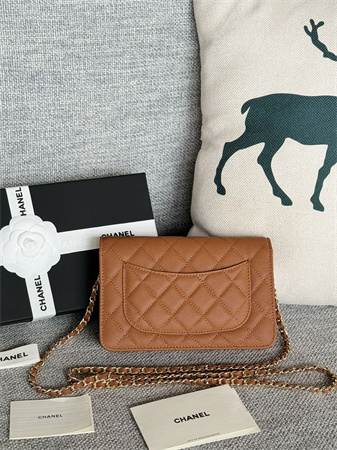 Chanel Wallet On Chain Grained Calfskin Gold Tone Metal Brown AP0250