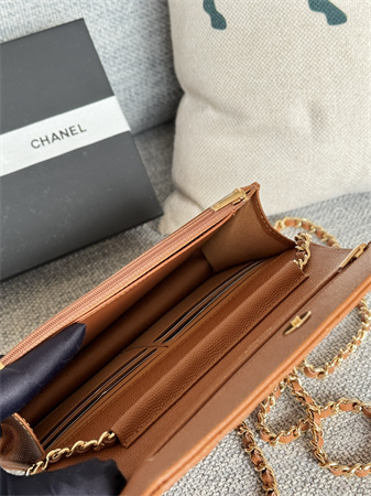 Chanel Wallet On Chain Grained Calfskin Gold Tone Metal Brown AP0250