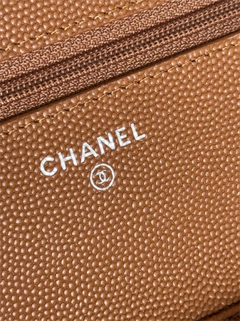 Chanel Wallet On Chain Grained Calfskin Silver Tone Metal Brown AP0250
