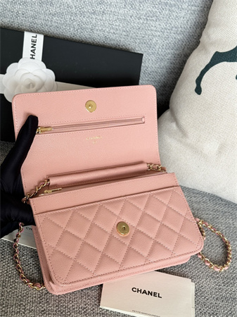 Chanel Wallet On Chain Grained Calfskin Gold Tone Metal Pink AP0250