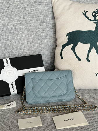 Chanel Wallet On Chain Grained Calfskin Gold Tone Metal Blue AP0250