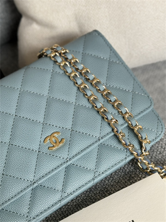 Chanel Wallet On Chain Grained Calfskin Gold Tone Metal Blue AP0250