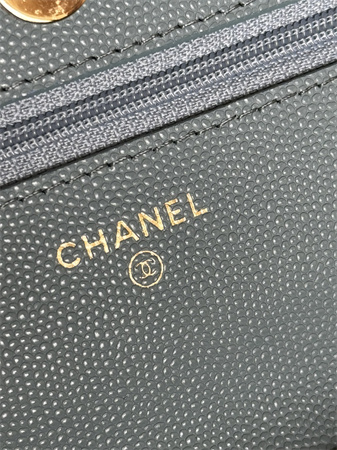 Chanel Wallet On Chain Grained Calfskin Gold Tone Metal Blue AP0250
