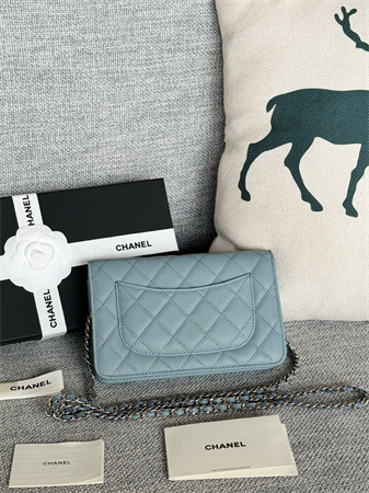 Chanel Wallet On Chain Grained Calfskin Silver Tone Metal Blue AP0250