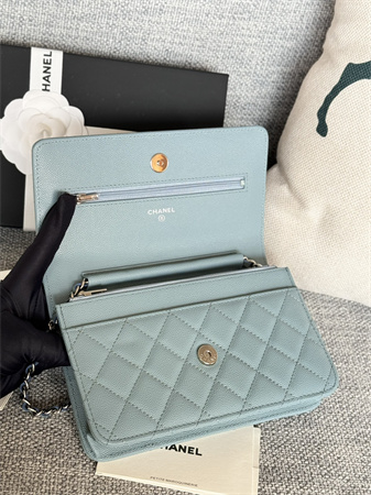 Chanel Wallet On Chain Grained Calfskin Silver Tone Metal Blue AP0250