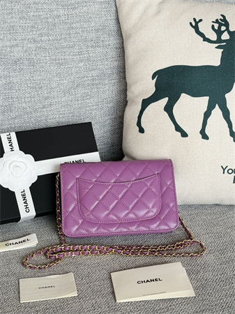 Chanel Wallet On Chain Grained Calfskin Gold Tone Metal Purple AP0250