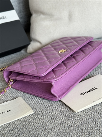Chanel Wallet On Chain Grained Calfskin Gold Tone Metal Purple AP0250