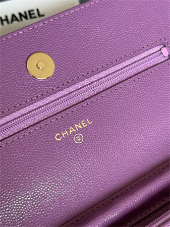 Chanel Wallet On Chain Grained Calfskin Gold Tone Metal Purple AP0250