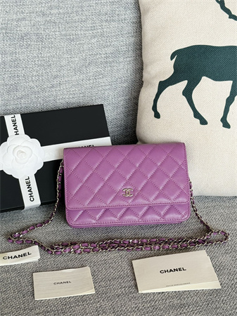 Chanel Wallet On Chain Grained Calfskin Silver Tone Metal Purple AP0250