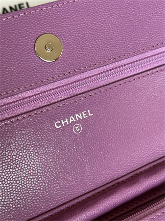 Chanel Wallet On Chain Grained Calfskin Silver Tone Metal Purple AP0250
