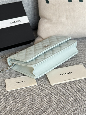 Chanel Wallet On Chain Grained Calfskin Silver Tone Metal Pale Blue AP0250