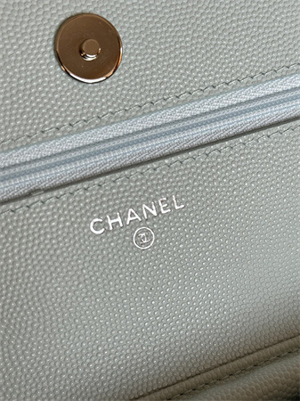 Chanel Wallet On Chain Grained Calfskin Silver Tone Metal Pale Blue AP0250