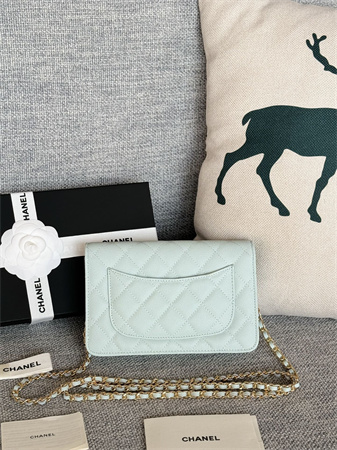 Chanel Wallet On Chain Grained Calfskin Gold Tone Metal Pale Blue AP0250