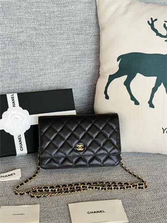 Chanel Wallet On Chain Grained Calfskin Gold Tone Metal Black AP0250