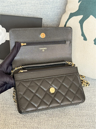 Chanel Wallet On Chain Grained Calfskin Gold Tone Metal Black AP0250