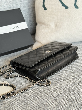 Chanel Wallet On Chain Grained Calfskin Silver Tone Metal Black AP0250