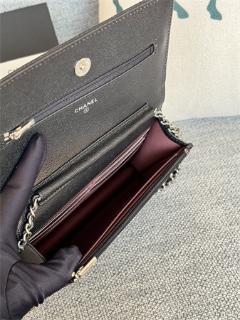 Chanel Wallet On Chain Grained Calfskin Silver Tone Metal Black AP0250