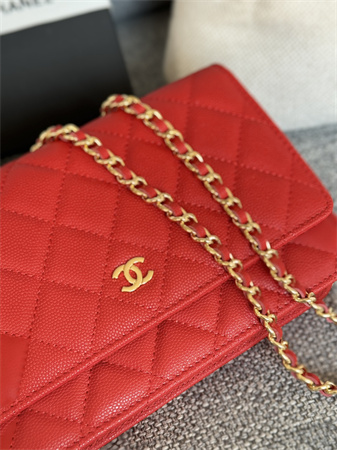 Chanel Wallet On Chain Grained Calfskin Gold Tone Metal Red AP0250