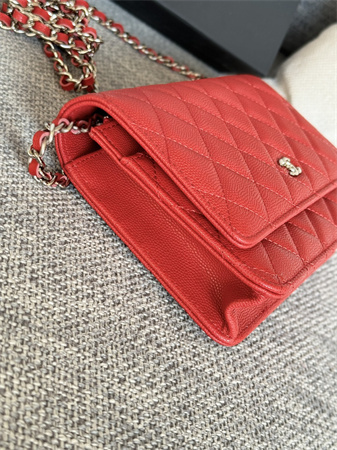 Chanel Wallet On Chain Grained Calfskin Silver Tone Metal Red AP0250