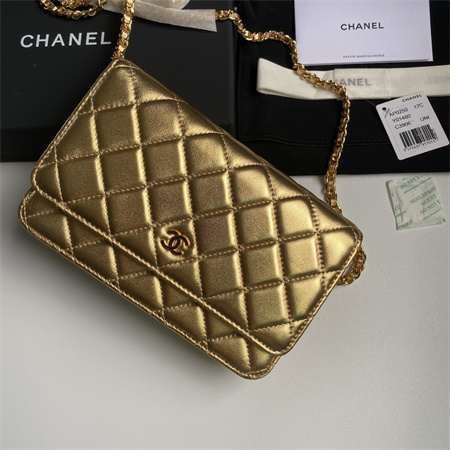 Chanel Wallet On Chain Lambskin Gold Tone Metal Gold AP0250