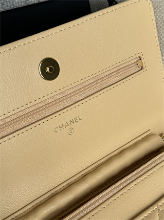 Chanel Wallet On Chain Lambskin Gold Tone Metal Beige AP0250