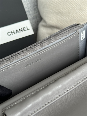 Chanel Wallet On Chain Lambskin Silver Tone Metal Grey AP0250
