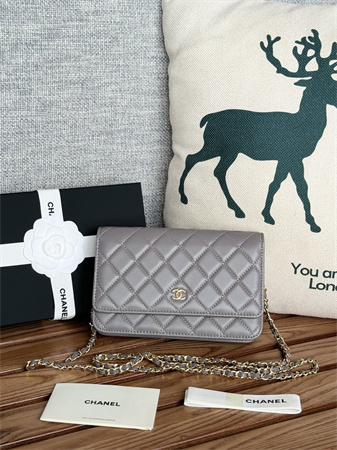 Chanel Wallet On Chain Lambskin Gold Tone Metal Grey AP0250