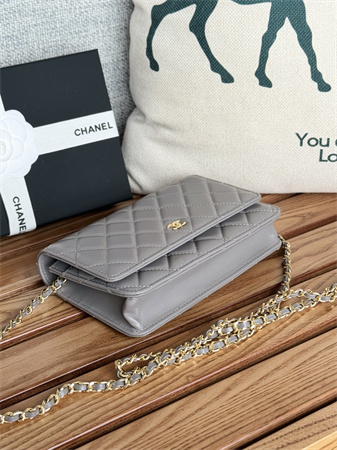 Chanel Wallet On Chain Lambskin Gold Tone Metal Grey AP0250