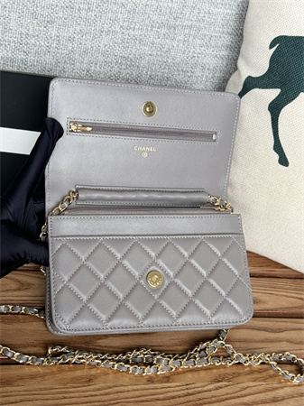 Chanel Wallet On Chain Lambskin Gold Tone Metal Grey AP0250